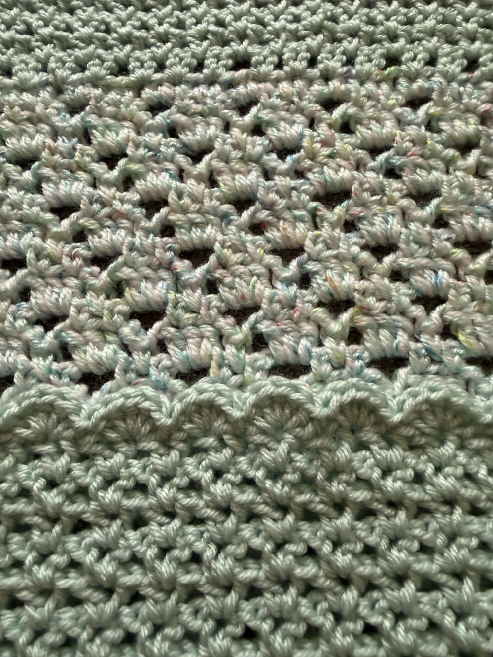 Crocheted Blanket White Confetti with Glacier